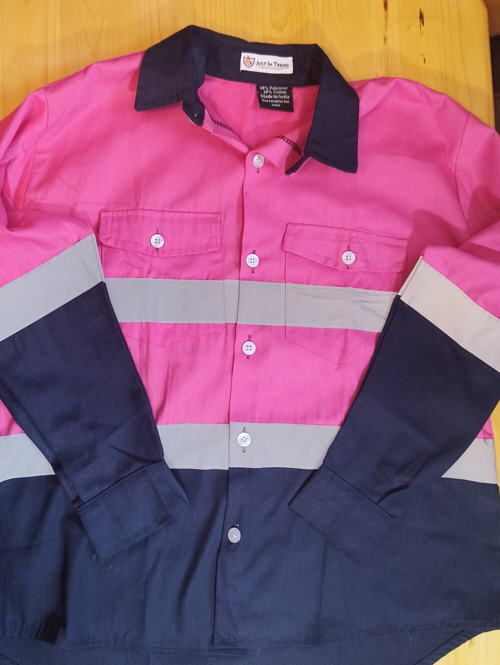 Hi-Vis Pink & Navy Work Shirt, Just In Trend, with Reflective Stripes, Size M